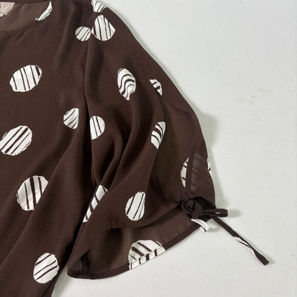 Chicos Top Womens 2 Us L Brown White Circles Geometric Slit Tie Sleeve 1/4 Zip - Picture 5 of 13